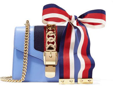 Sylvie Mini Chain-embellished Leather Shoulder Bag - Blue