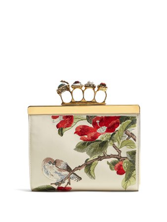 Knuckle floral-embroidered clutch | Alexander McQueen | MATCHESFASHION.COM