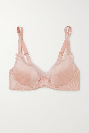 Pink Helene Leavers lace-trimmed satin and mesh underwired bra | Agent Provocateur | NET-A-PORTER