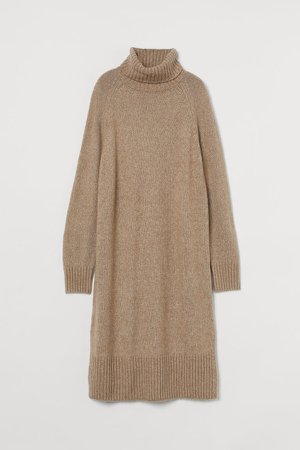 Knit Turtleneck Dress - Brown