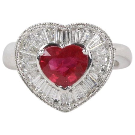 GIA Certified Burma Ruby and Diamond Heart Shaped 18K Gold Romantic : Alpha and Omega Vintage Jewelry | Ruby Lane