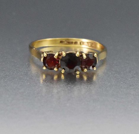 Vintage Garnet Ring Gold Three Stone Half Eternity Wedding | Etsy