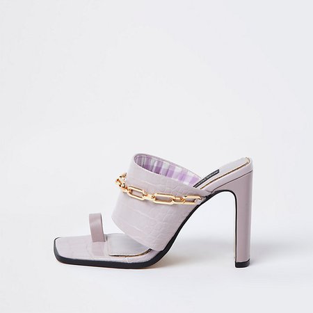 light Purple wide fit chain detail mules | River Island