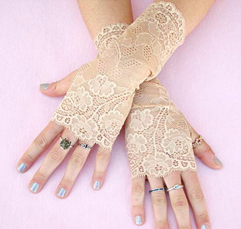 Amazon.com: Light Beige Nude Lace Fingerless Gloves Wedding Prom Steampunk: Handmade