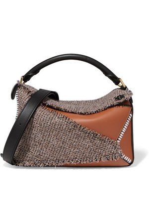 Loewe | Puzzle medium leather and tweed shoulder bag | NET-A-PORTER.COM