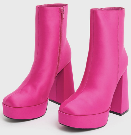 satin pink platform boots