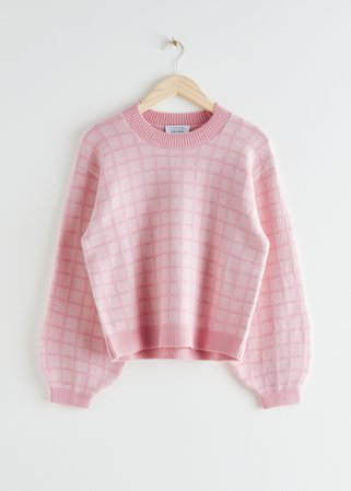Relaxed Knit Sweater - Pink Checks - Sweaters - & Other Stories