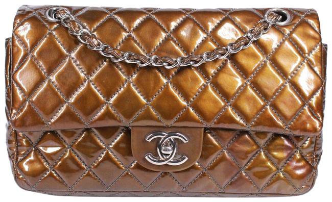 *clipped by @luci-her* Chanel Classic Flap Medium Double Quilted Bronze Metallic - Silver Patent Leather Shoulder Bag - Tradesy
