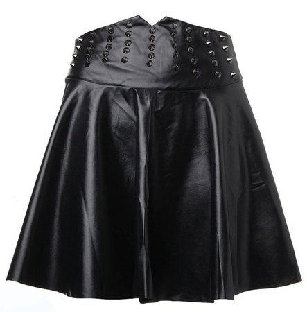 Rivet High Waist Black Pu Leather Pleated Mini Skirt 136730