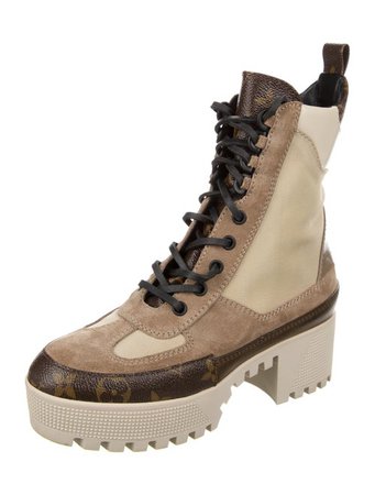 Louis Vuitton Suede Printed Combat Boots - Shoes - LOU375045 | The RealReal
