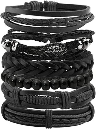 Amazon.com: Manfnee 6PCS Braided PU Leather Bracelet Punk Cuff Wrap Bracelets for Men Women Adjustable Black: Clothing, Shoes & Jewelry