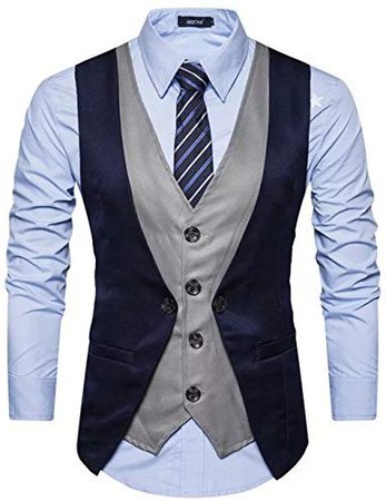 Creative Men's Cotton Slim Fit Casual Waist Coat Blue and Black_38: Amazon.in: Clothing & Accessories