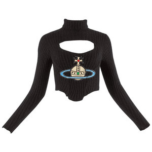 Vivienne Westwood Autumn-Winter 1991 knitted corset with cut out and large orb