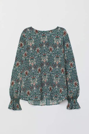 Blouse with Smocking - Blue