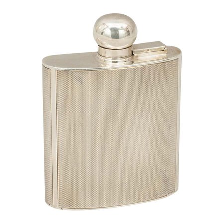 Art Deco Style Silver Hip Flask, Birmingham, 1963 For Sale at 1stdibs