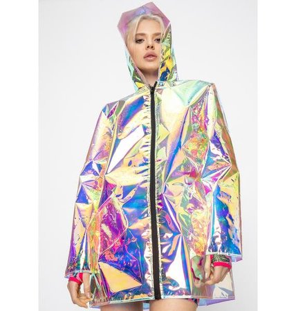Club Exx Rainbow Iridescent Hooded Raincoat Holographic | Dolls Kill