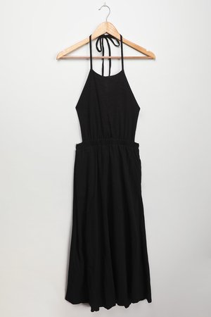 Black Midi Dress - Halter Midi Dress - Cotton Midi Dress