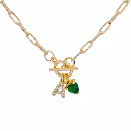 Emerald Heart Initial Letter Necklace 18K Gold | VALERIE CHIC | Wolf & Badger