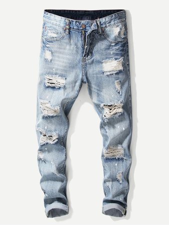 Guys Destroyed Plain Jeans | ROMWE