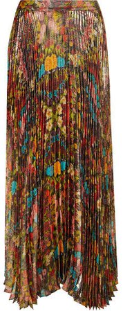 Alice Olivia - Katz Pleated Floral-print Metallic Silk-blend Maxi Skirt