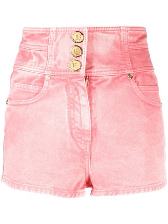 Shop pink Balmain high-waisted denim shorts with Express Delivery - Farfetch