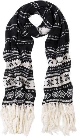 Premium Long Dual Tone Fair Isle Knit Warm Winter Fringe Scarf, Black at Amazon Women’s Clothing store
