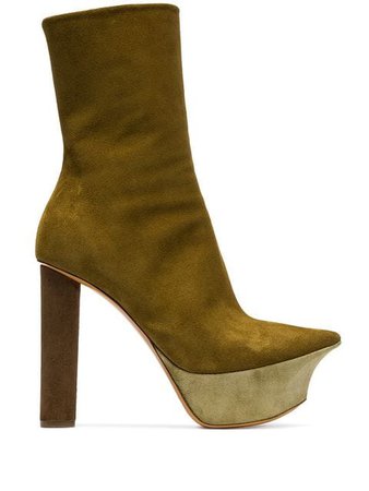 Y/Project khaki 140 point-toe suede platform boots $444 - Buy Online SS19 - Quick Shipping, Price