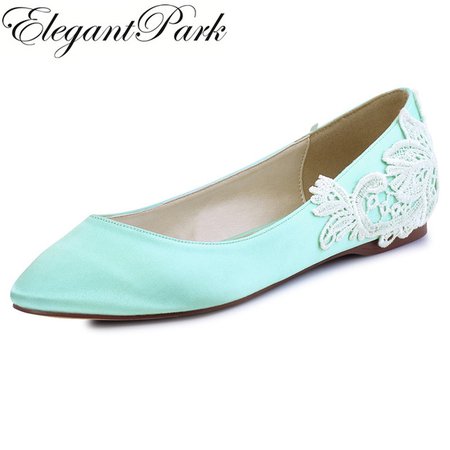 FC1607 Woman Flats Mint Pointed Toe Comfort Lace Appliques Size 7 Satin Lady Girls Bride Wedding Bridal Evening Shoes Women Navy-in Women's Flats from Shoes on Aliexpress.com | Alibaba Group