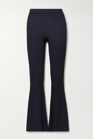 Ribbed-knit Flared Pants - Black