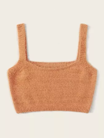 Crop Slim Fuzzy Knit Cami Top | SHEIN USA
