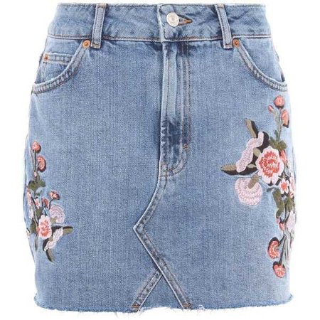 Embroidered Jean Skirt