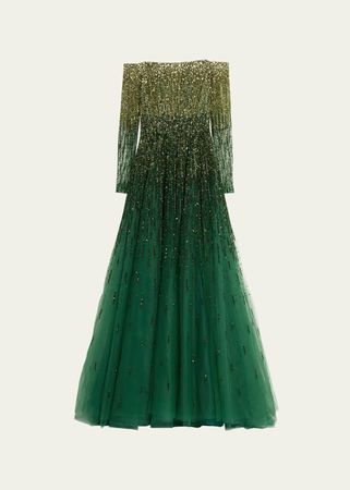 Pamella Roland Ombre Sequin Tulle Ballgown with Crystal Neckline - Bergdorf Goodman