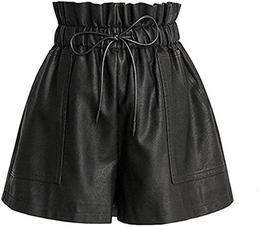 SCHHJZPJ High Waisted Wide Leg Black Faux Leather Shorts for Women (Black, S) at Amazon Women’s Clothing store