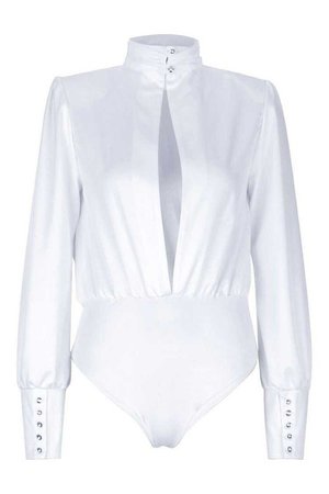 White Long Sleeve And Turtleneck Bodysuit