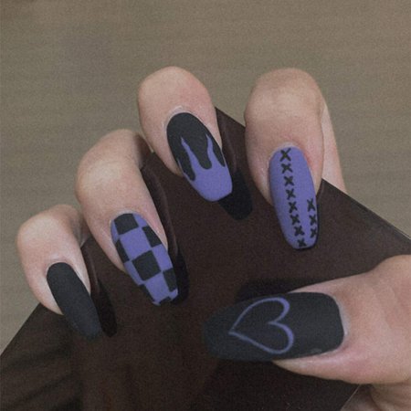 Buy CLOACE Coffin Medium Fake Nails Black Matte Ballerina Press on Nails Purple Red False Nails with Design Full Cove Acrylic Nails for Women and Girls(Pack of 24) Online in Ukraine. B0928B7ZPV