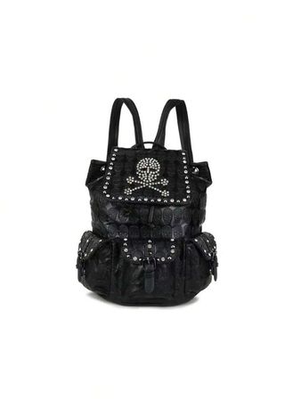 Ladies Fashionable Backpack With Large Capacity, Skull Pattern & Stud Decorations | SHEIN USA