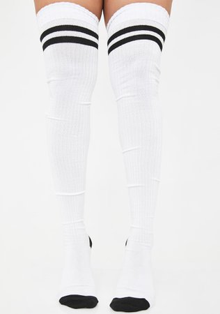 Athletic Thigh High Socks Stripe White | Dolls Kill