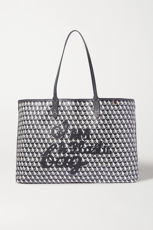Navy + NET SUSTAIN I Am A Plastic Bag large leather-trimmed printed coated-canvas tote | Anya Hindmarch | NET-A-PORTER