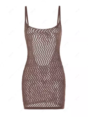 Crochet Openwork Backless Mini Beach Dress In COFFEE | ZAFUL 2024
