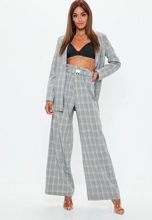Grey Heritage Check Paperbag Waist Pants | Missguided