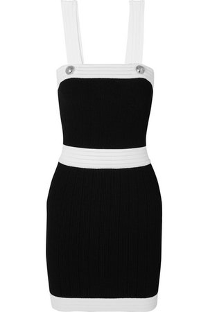 Balmain | Button-embellished two-tone ribbed-knit mini dress | NET-A-PORTER.COM