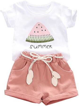 Amazon.com: Goodplayer Baby Toddler Girls Summer Shorts Sets Kids Watermelon Letter Print Tops Shorts Outfits Clothes for 1-4 Years Old Pink: Clothing