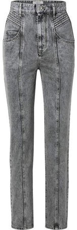 Henoya Acid-wash High-rise Slim-leg Jeans - Gray