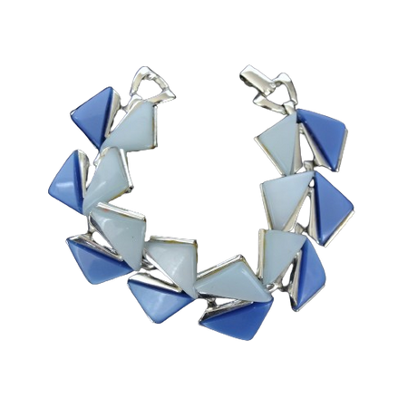 Vintage Bracelet Made of Silver Tone Metal with Thermoset Plastic in Two Shades of Blue