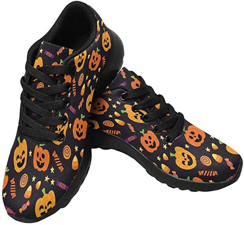 InterestPrint Women's Casual Comfort Running Shoes Happy Halloween Pumpkins with Sweets US8 | Fashion Sneakers