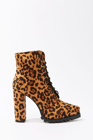 Lace-Up Leopard Print Booties | Forever 21