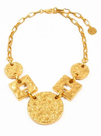 Hammered Gold Round & Rectangle Bib Necklace
