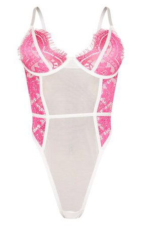 PLT white and pink mesh bodysuit top