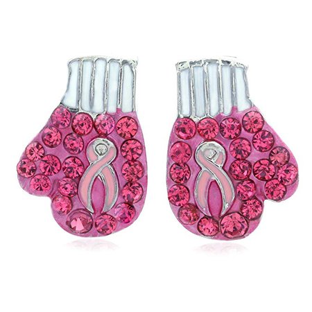 Amazon.com: SoulBreezeCollection Light Pink Ribbon Breast Cancer Awareness Stud Post Earrings Rhinestones (Boxing Glove - Stud): Jewelry