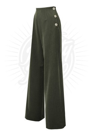 Pretty Vintage Style Swing Pants in Khaki Green